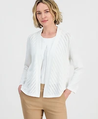 Kasper Women's Pointelle Open-Front Cardigan