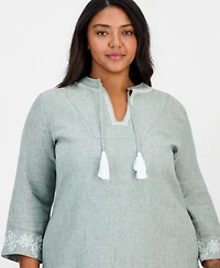 Charter Club Plus Y-Neck Corded Trim Mini Dress, Macy's Exclusive