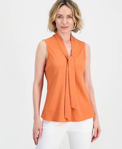 Kasper Women's Solid Sleeveless Tie-Neck Blouse
