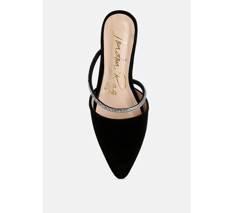 turnon velvet diamante detail flat mules