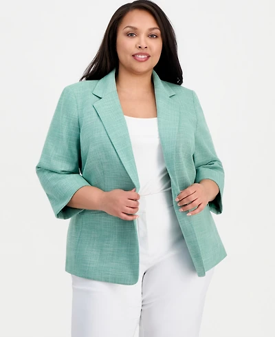 Kasper Plus Notch-Lapel One-Button Blazer