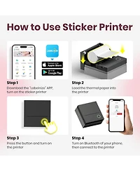 Swifint PM290C Inkless Sticker Maker: Portable Bluetooth printer with 3 paper rolls. Creates notes, journal labels. Perfect gift for school/office.