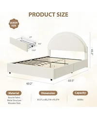 gaomon Queen Size Bed Frame with Storage Drawers, Upholstered Boucle Platform, Round Headboard, Heavy-Duty