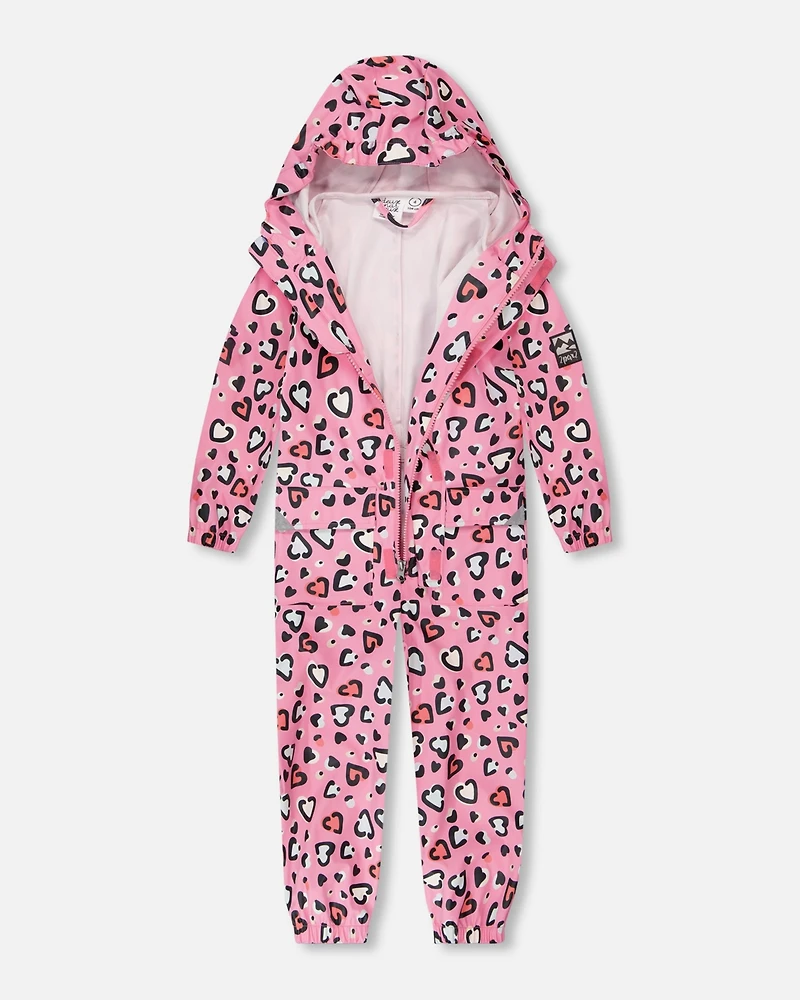 Deux par Baby Girls Rain One-Piece Polyurethane Pink Heart Print