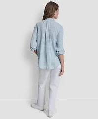 Dkny Jeans Women's Garment-Dye & Print Split-Back Button-Front Shirt