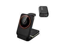 Risokeys 3-in-1 Magnetic Wireless Charger with Charging Port - Fast Charging Foldable Stand for Earphones