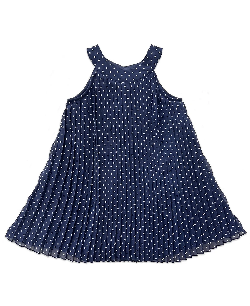 Blueberi Boulevard Girls' 2T-6X Pindot Pleated Chiffon Swing Sleeveless Dress with Hat
