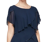 Sl Fashions Petite Bugle Bead Tiered Cocktail Dress