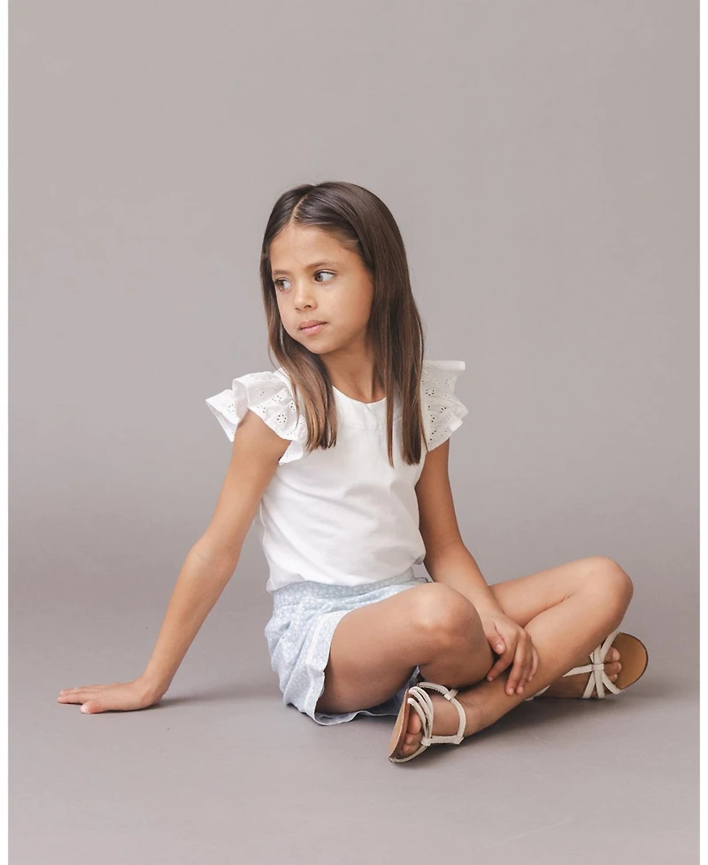 Hope & Henry Girls Organic Knit Top with Eyelet Flutter Sleeves