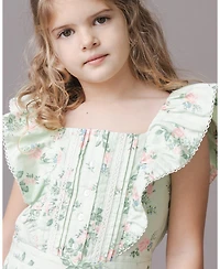 Hope & Henry Little Girls Organic Flutter Sleeve Sateen Jumpsuit