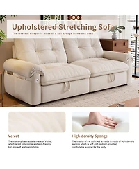 Boyel Living Multifunctional Sofa Bed, 77-inch Modern Velvet Fabric Convertible Sofa Couches, 2-in-1 Pull Out Sofa Bed with Usb Charger, Beige