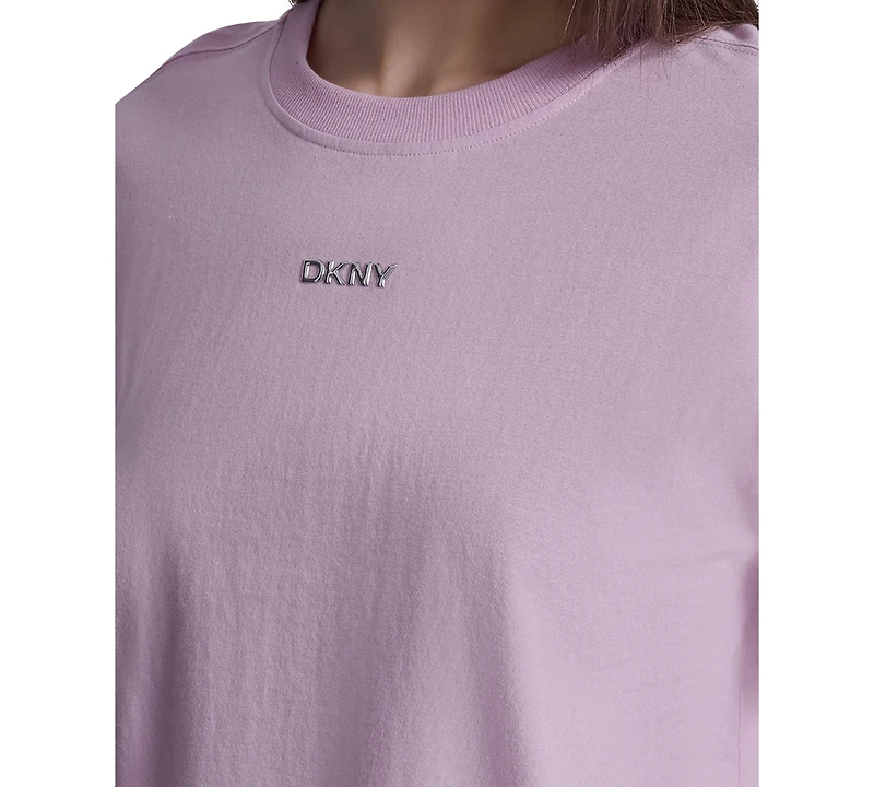 Dkny Sport Women's Metallic Bubble Logo Drop Shoulder Pull-On T-Shirt