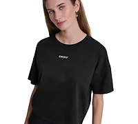 Dkny Sport Women's Metallic Bubble Logo Drop Shoulder Pull-On T-Shirt