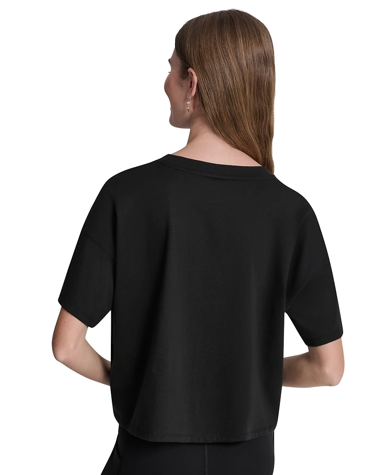 Dkny Sport Women's Metallic Bubble Logo Drop Shoulder Pull-On T-Shirt