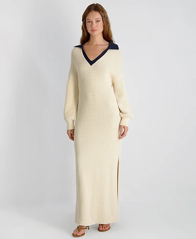 French Connection Women's Mozart Contrast Texture Knit V-Neck Maxi Dress