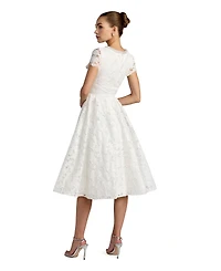 Mac Duggal Women's Lace Embellished Cap Sleeves A Line Midi Dress