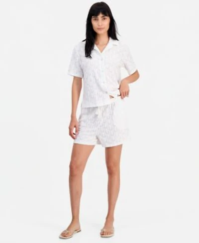 J Valdi Womens Short Sleeve Button Down Swim Cover Up Shirt Shorts