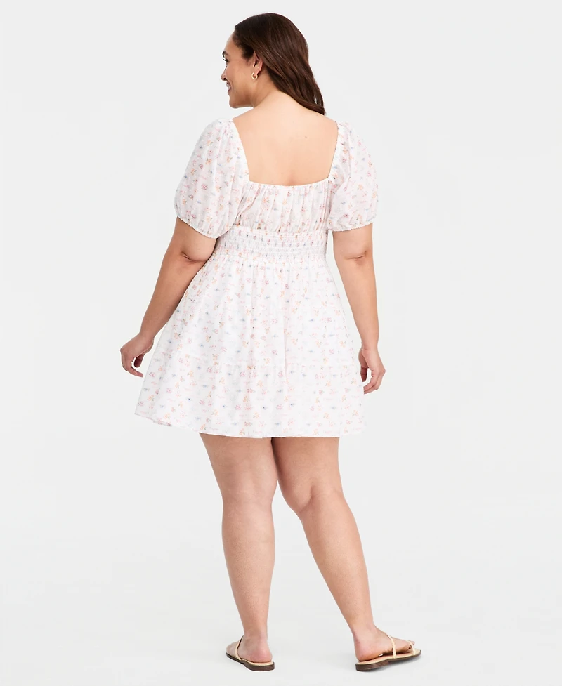 Kingston Grey Trendy Plus Cotton Clip-Dot Puff-Sleeve Dress