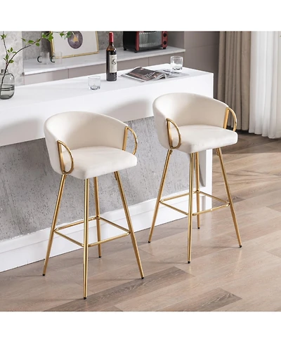 Boyel Living 26 Inch Bar Stools Set of 2, with Golden Chrome Footrest and Base Velvet Counter Height Kitchen Island Stool