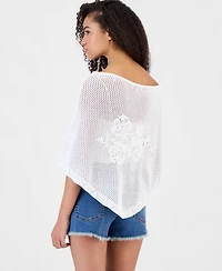 Hooked Up by Iot Juniors' Flower-Detail Crochet Poncho