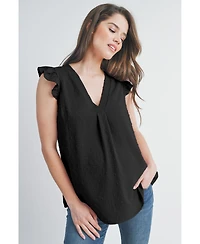 Hello Miz Women's Swiss Dot Flutter Cap Sleeve V-Neck Maternity Top