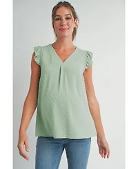 Hello Miz Women's Swiss Dot Flutter Cap Sleeve V-Neck Maternity Top