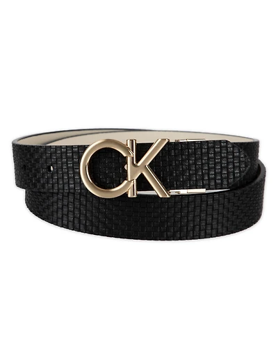 Calvin Klein Women's Reversible Puffed Ck Monogram Buckle Belt