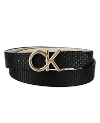 Calvin Klein Women's Reversible Puffed Ck Monogram Buckle Belt