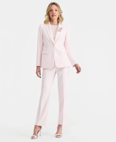 Anne Klein Brooch Blazer Short Sleeve Top Pull On Pants