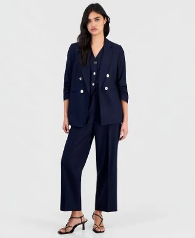 Bar Iii Womens Linen Blend Scrunch Sleeve Blazer Button Front Vest Pull On Pants Macys Exclusive