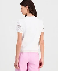 Tahari Asl Petite Lace-Front Crewneck Sweater
