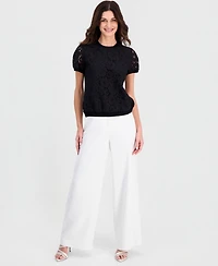 Tahari Asl Women's Lace-Front Short-Sleeve Sweater