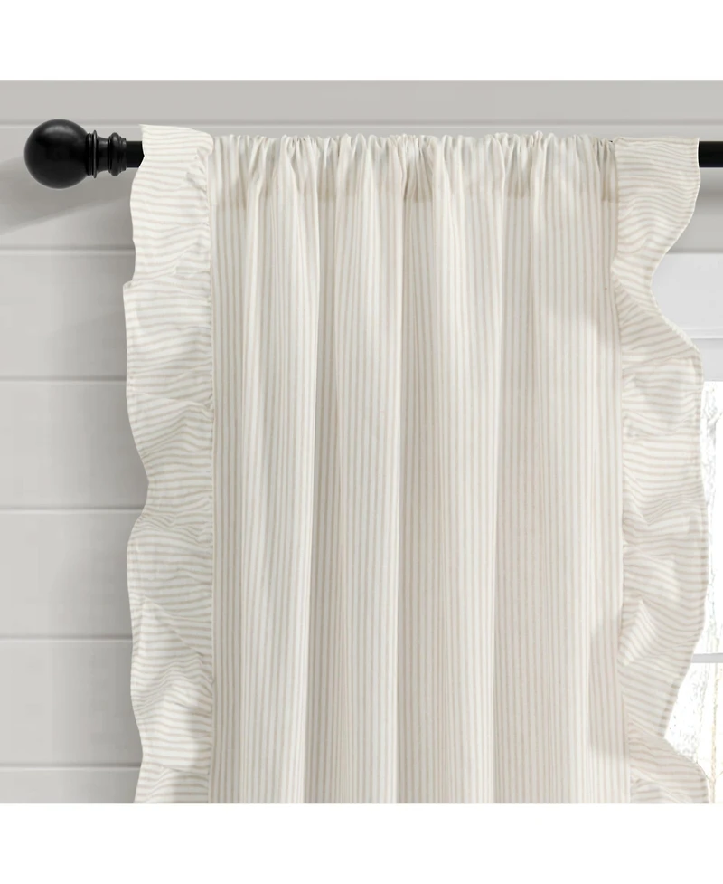 Lush Decor Farmhouse Reyna Ruffle Window Curtain Panels Pair 54"W x 84"L Neutral - Striped Curtains for Bedroom