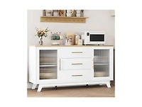 Gaomon 56" Large Sideboard Buffet with Drawer, Storage Cabinet Adjustable Shelves and Fluted Glass Door, Modern Coffee Bar