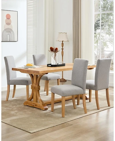 gaomon Set of 4 Modern Fabric Upholstered Dining Chairs, Curved Backrest Ergonomic Kitchen Chairs with Heavy-Duty Wood Legs