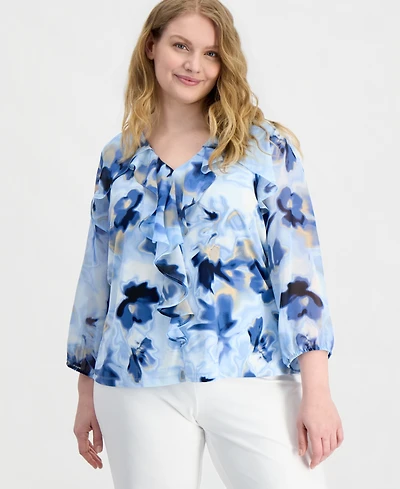 Anne Klein Plus Size Cascade Ruffle-Front Blouse