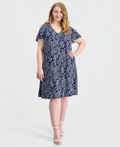 Anne Klein Essentials Plus V-Neck Flutter-Sleeve Dress