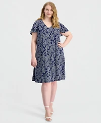 Anne Klein Essentials Plus V-Neck Flutter-Sleeve Dress