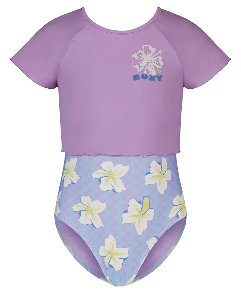 Roxy Girls' 8-16 Top & Zigzag Pattern One-Piece Swimsuit, 2-Piece Set