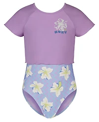 Roxy Girls' 8-16 Top & Zigzag Pattern One-Piece Swimsuit, 2-Piece Set