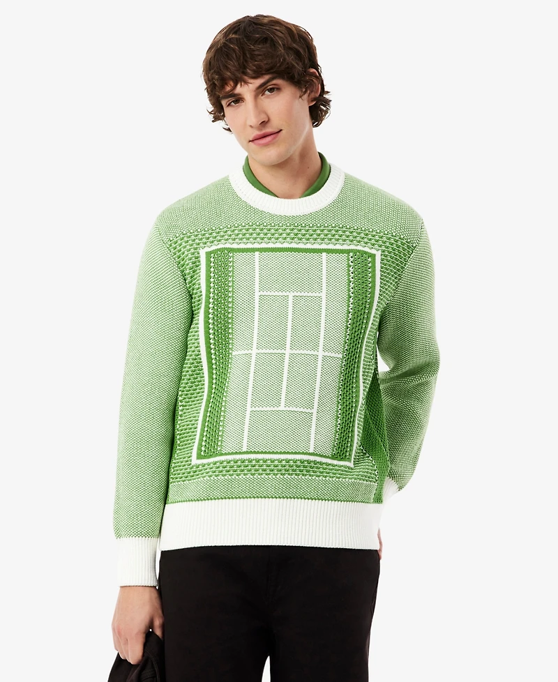 Lacoste Men's Crewneck Tennis Court Graphic Jacquard Sweater