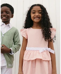 Hope & Henry Little Girls Organic Seersucker Ruffle Sleeve Peplum Dress