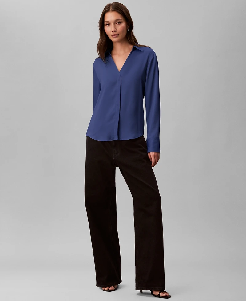 Calvin Klein Women's Hammered Fitted Collared Shirt