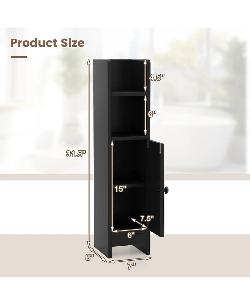 Volenca Space-Saving Corner Bathroom Slim Cabinet with Door and Adjustable Shelf