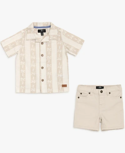 7 For All Mankind Baby Boys' Button-Down Shirt and Twill Shorts, 2-Piece Set