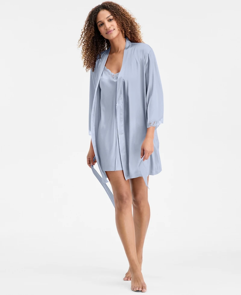 I.n.c. International Concepts Women's Lace-Trim Stretch Satin Robe, Created for Macy's