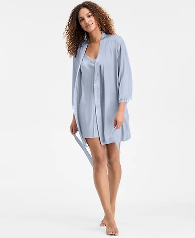 I.n.c. International Concepts Women's Lace-Trim Stretch Satin Robe, Created for Macy's