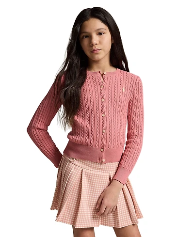 Polo Ralph Lauren Girls' 7-16 Mini-Cable Button Front Cardigan