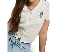 Polo Ralph Lauren Girls' 7-16 Bear Cable V-Neck Cardigan