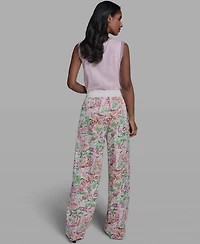 Karl Lagerfeld Paris Women's Floral Border Print Mid Rise Pants